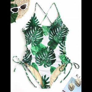 Tropical lace-up one piece swimsuit NWOT